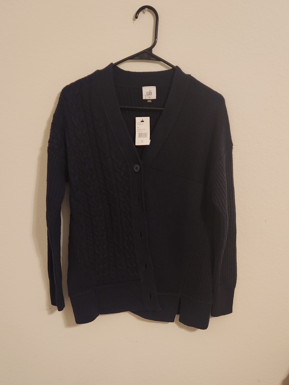 CAbi Navy Mixed-Knit Button Cardigan